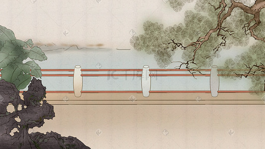 传统文化创意海报插画图片_中国风古风水墨传统文化植物山水景色