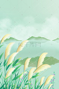 芦苇插画图片_小清新芦苇唯美治愈绿色植物手绘景色