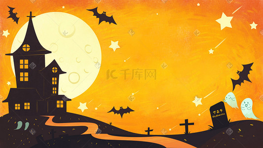 恶魔插画图片_恶魔城堡幽灵万圣节蝙蝠夜晚墓地月亮景色