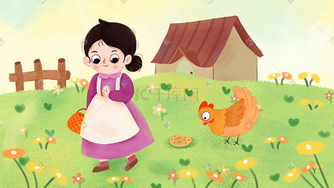 童话故事儿童插画农妇与母鸡