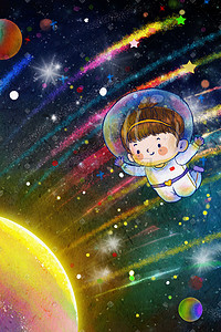 月亮星空宇宙插画图片_十一国庆国庆节星空宇宙斑斓星球月球插画