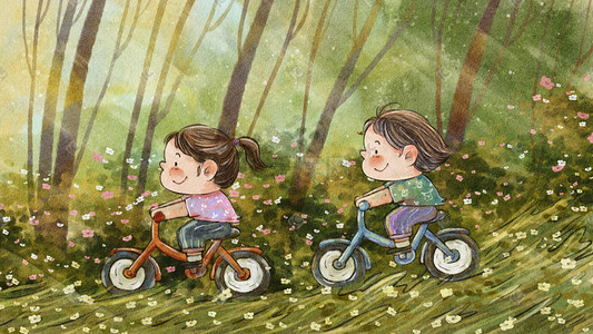 光盘日行动插画图片_世界骑行日儿童骑行风景