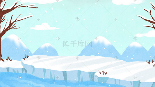 冰山icon插画图片_小清新唯美治愈雪景冰块冰山冬天下雪景色