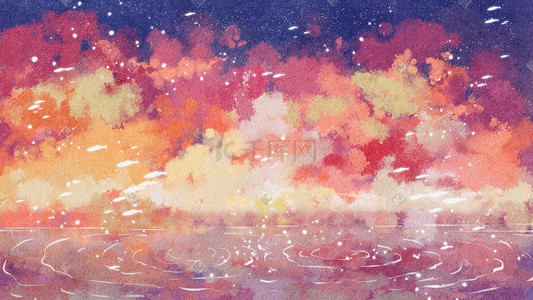 治愈系唯美水彩风景厚涂手绘背景图