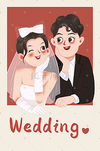 婚礼t台喷绘插画图片_卡通手绘风婚礼主题插画
