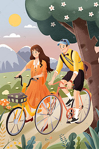 骑行插画图片_世界骑行日 低碳出行