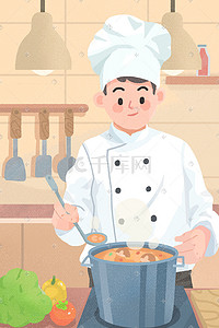 烹饪大厨插画图片_世界厨师日厨师烹饪插画