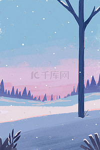 看雪景插画图片_下雪天户外看风景冬天草地