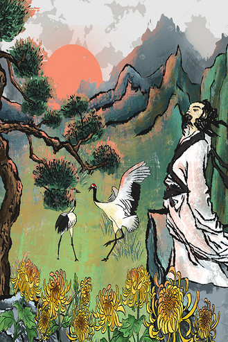 重阳节登高望远国画中国风