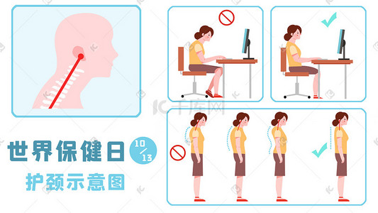 厕所示意图插画图片_世界保健日护颈示意图