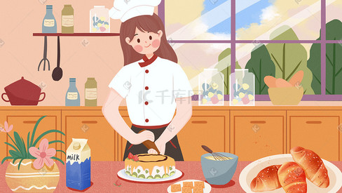 厨师日温馨烹饪治愈插画
