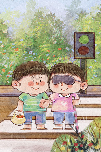 国际盲人节之帮助盲人过马路