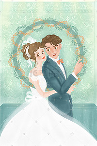 黑宝石项链插画图片_婚礼结婚婚纱照新郎新娘婚纱婚姻浪漫唯美