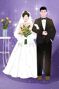 婚礼结婚情侣人像婚礼头像婚礼插画