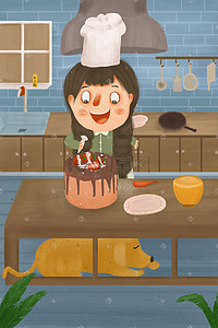 巧克力蛋糕插画图片_世界厨师日制作美食