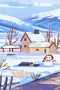 大寒图插画图片_立冬冬天冬季雪景房子下雪风景竖图