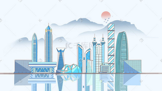 k线图背景插画图片_城市矢量扁平冷色调插画素材背景