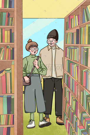 可爱的学生们在图书馆借书