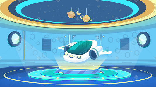 科技感广告贴图插画图片_横图蓝色科技未来飞船实验室科技馆展馆配图