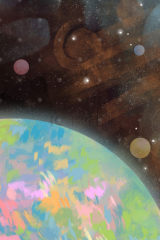 地球手绘宇宙星球手绘太空星河星空唯美治愈