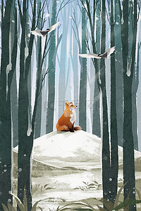 狐狸和葡萄的插画图片_小雪二十四节气水彩狐狸