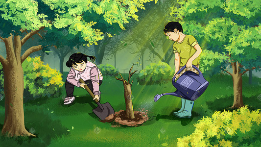 孩子森林插画-孩子森林配图-千库网