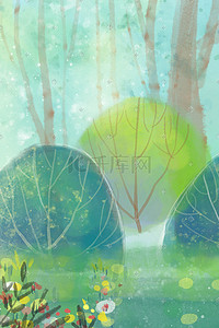 卡通森林大树插画图片_卡通手绘童话故事配图草地森林大树