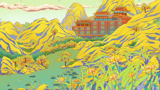 重阳黄色插画图片_秋分秋天秋秋景风景背景