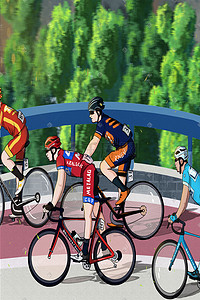 赛车赛道道旗插画图片_小清新手绘骑行运动赛车环保节能低碳骑车