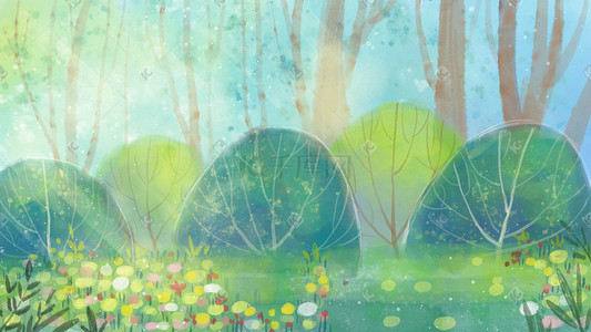 枝叶茂盛的大树插画图片_卡通手绘童话故事配图草地森林大树