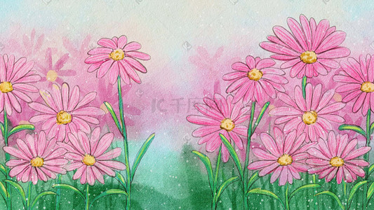 梦幻鲜花插画图片_粉色花朵植物唯美治愈梦幻鲜花手绘插画