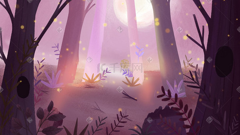紫色神话儿童绘本风夜晚月亮手绘图