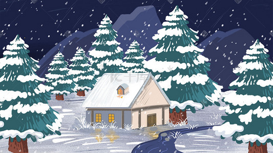 小雪节气自然风景插画