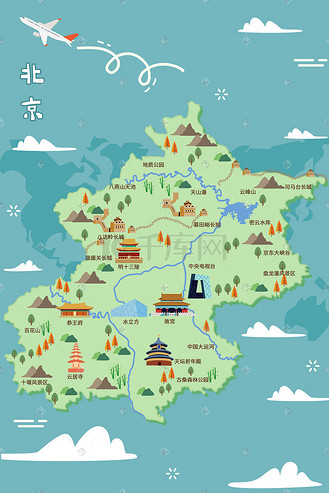 北京旅游出行手绘地图地标建筑