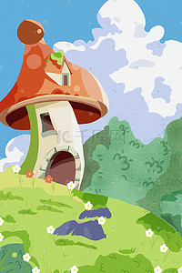 爆炸的蘑菇云插画图片_儿童绘本矢量扁平可爱创意蘑菇插画