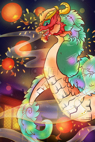 国潮新年春节喜庆卡通龙图腾