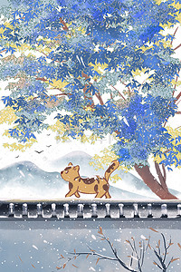 穿越寒冬插画图片_冬天唯美治愈冬天风景雪景