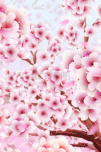 粉色红色插画图片_矢量扁平红色粉色樱花树壁纸