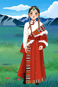 藏族骑马插画图片_手绘风少数民族主题插画之藏族