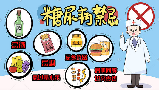 中茶宣传海报插画图片_糖尿病禁忌医疗健康宣传海报卡通