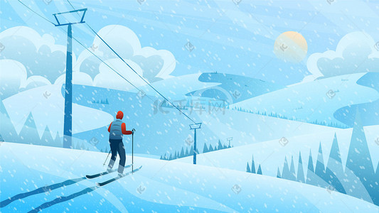 新品运动鞋插画图片_冬天冬景滑雪运动