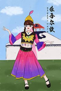 维吾尔族插画图片_少数名族卡通维吾尔族插画女孩维吾尔族少女