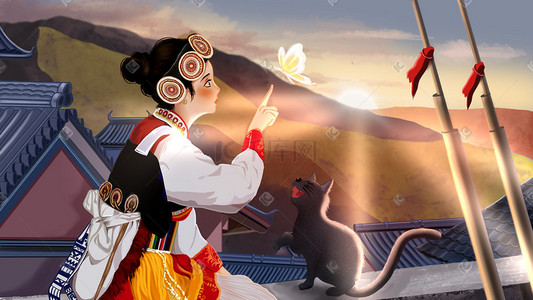 民族风民族风插画图片_纳西族女子均披一件披肩被称为披星戴月
