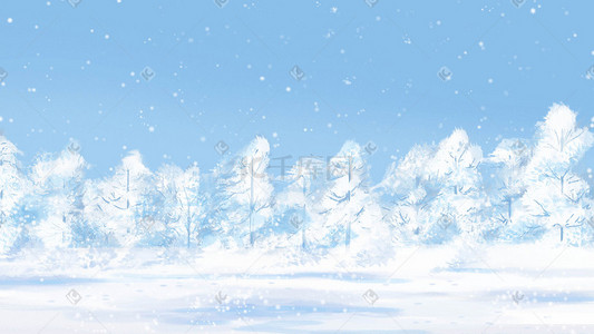 冬季手绘雪景插画图片_唯美手绘冬天雪景风景插画