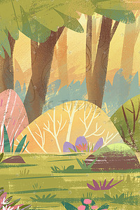 森林背景插画草地树木