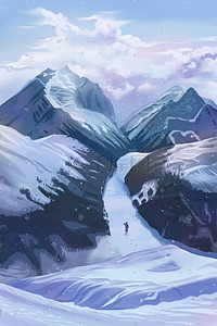 平地走路插画图片_冬天冬景冬季风景雪山雪地大雪纷飞