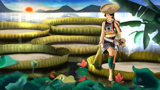 傣族的的菜插画图片_花腰傣族服饰是国家级非物质文化遗产