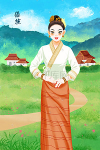 傣族的的菜插画图片_少数民族主题插画之傣族