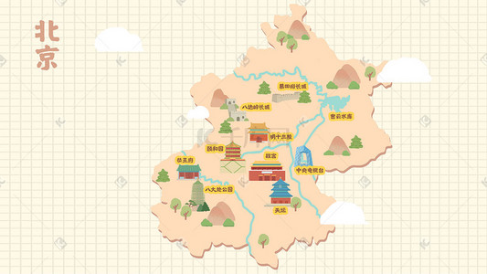 文理地图插画图片_北京旅游城市地图