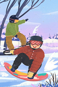 项目收支插画图片_冬奥会滑雪冬季运动比赛项目场景